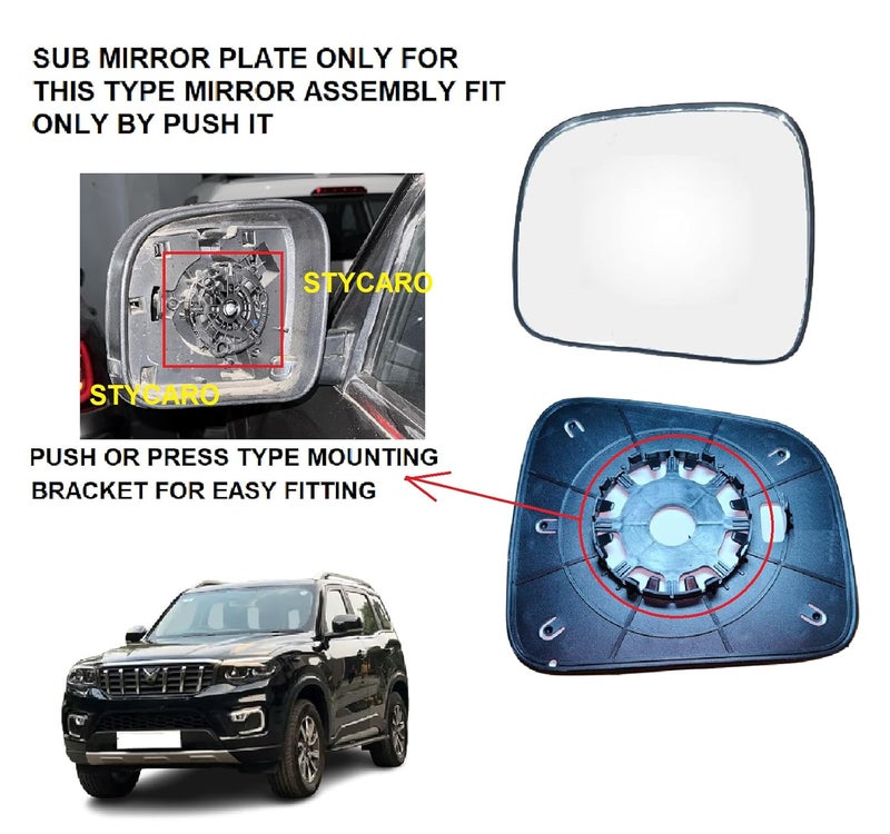 STYCARO ORVM Side view Mirror Glass/Sub Mirror Plate compatible with Mahendra Scorpio N 2022-2025 Model- (LEFT PASSENGER SIDE) - Image 2