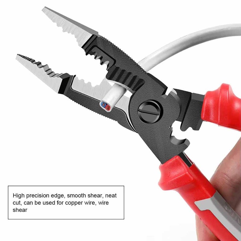 UpToDateTools Red 6 in1 MultiFunctional Wire Stripper Scissors Electricity Wire Stripper Pliers Cutting Cable With Electrical Measuring Pliers - Image 4