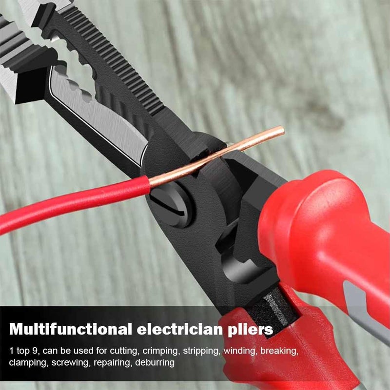 UpToDateTools Red 6 in1 MultiFunctional Wire Stripper Scissors Electricity Wire Stripper Pliers Cutting Cable With Electrical Measuring Pliers - Image 2