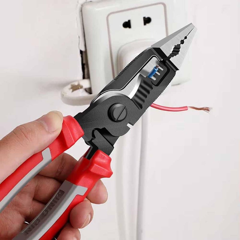 UpToDateTools Red 6 in1 MultiFunctional Wire Stripper Scissors Electricity Wire Stripper Pliers Cutting Cable With Electrical Measuring Pliers - Image 5
