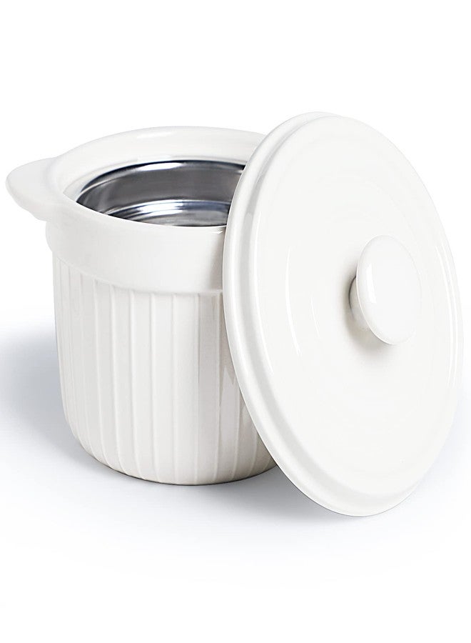 ONTUBE Ceramic Bacon Grease Container Keeper with Strainer, Frying Oil Storage Can, White - Image 1