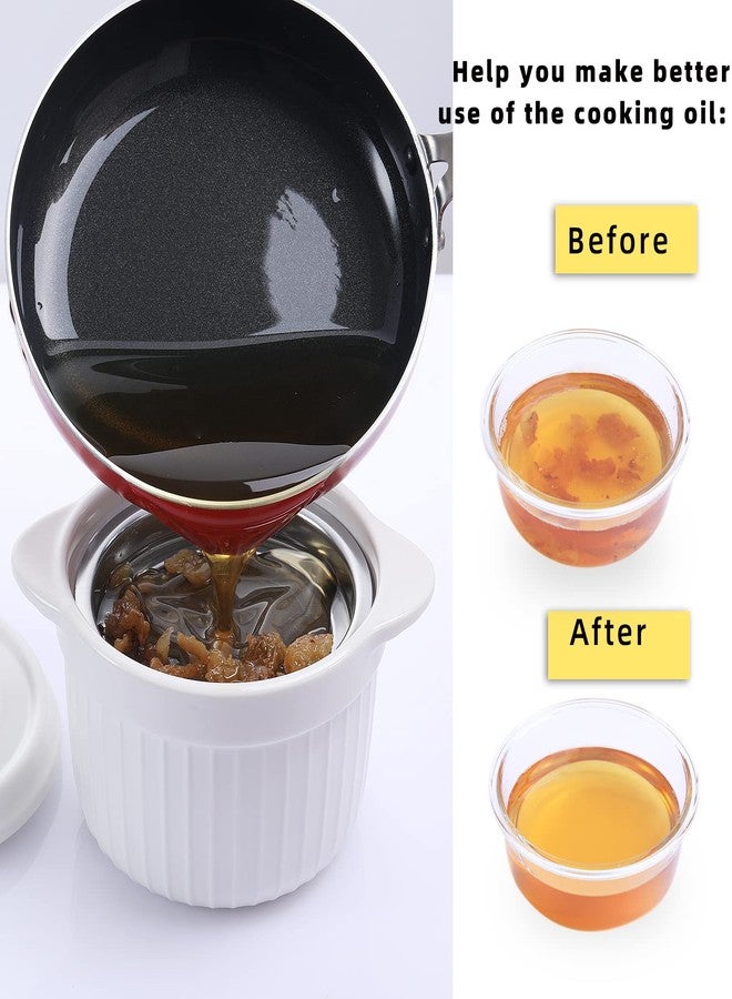 ONTUBE Ceramic Bacon Grease Container Keeper with Strainer, Frying Oil Storage Can, White - Image 3