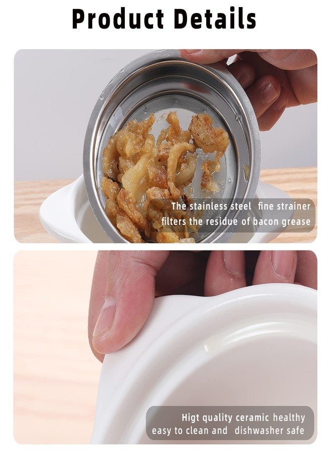 ONTUBE Ceramic Bacon Grease Container Keeper with Strainer, Frying Oil Storage Can, White - Image 5