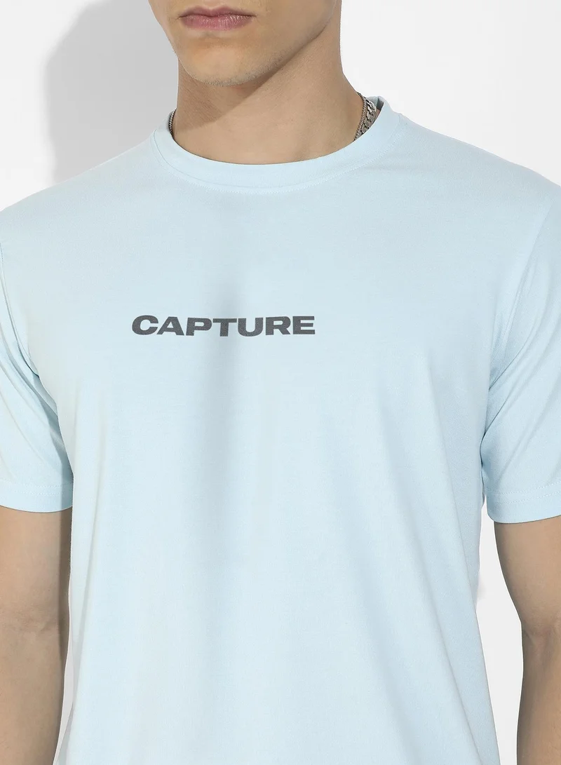 Campus Sutra Men's Icy Blue Basic Regular Fit T-Shirt