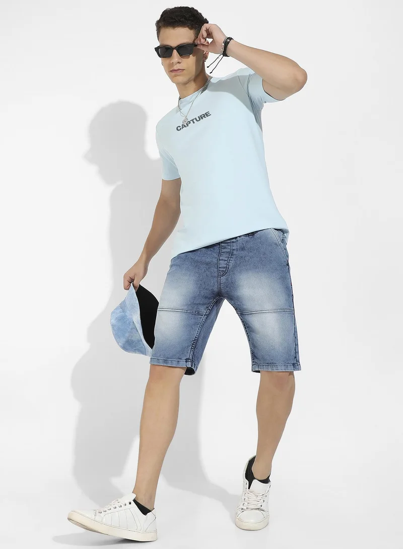 Campus Sutra Men's Icy Blue Basic Regular Fit T-Shirt
