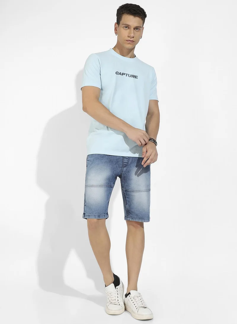 Campus Sutra Men's Icy Blue Basic Regular Fit T-Shirt
