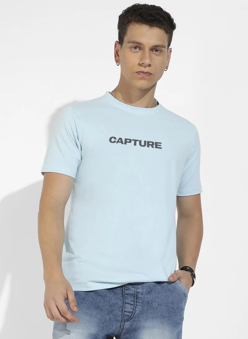 Campus Sutra Men's Icy Blue Basic Regular Fit T-Shirt
