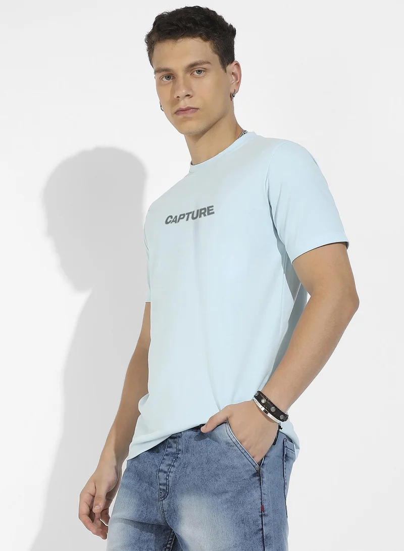 Campus Sutra Men's Icy Blue Basic Regular Fit T-Shirt