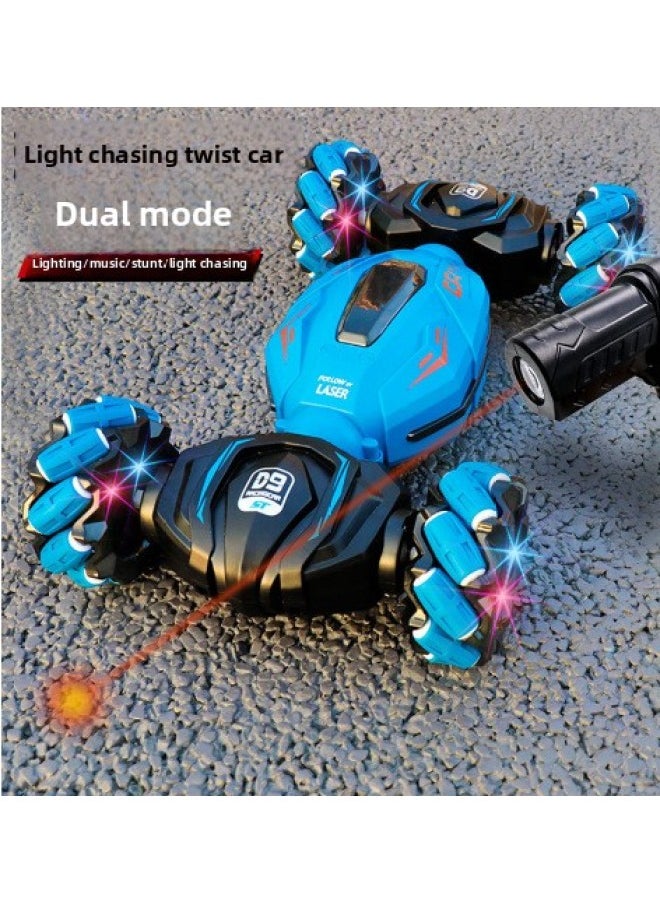Generic Global Strict Selection Of Gesture Sensing Light Deformation Remote Control Car Four-wheel Drive Off-road Spray Twist Car Children's Toy Car-Color:Dual-mode Light-chasing Twist Car Blue (light-chasing Control 2.4G Key Control) (English Version)  - Image 1