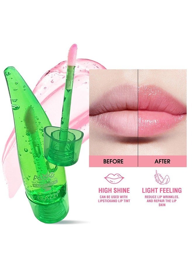 جلازي ألوي فيرا جيل درجة الحرارة اللون تغيير لون الشفاه اللمعان، أحمر الشفاه السحري ترطيب شفاه غير لاصقة مقاومة للماء تلميع شفاه - Image 2