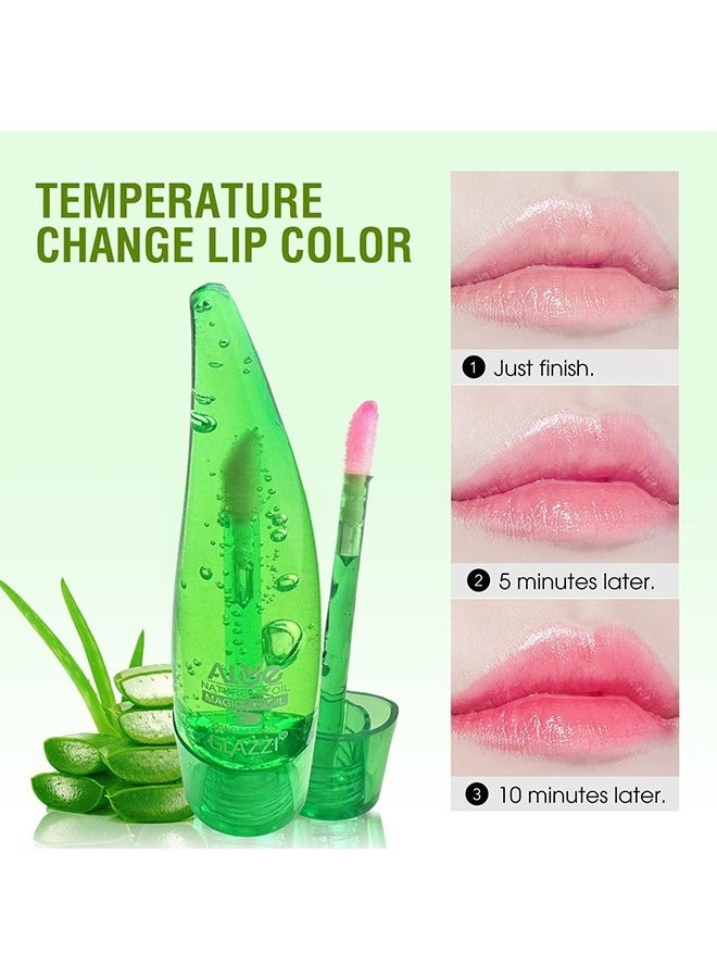 جلازي ألوي فيرا جيل درجة الحرارة اللون تغيير لون الشفاه اللمعان، أحمر الشفاه السحري ترطيب شفاه غير لاصقة مقاومة للماء تلميع شفاه - Image 3
