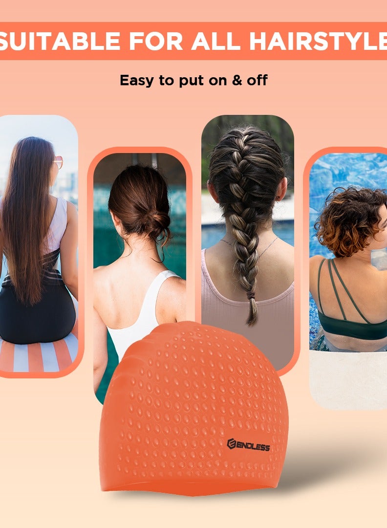 ENDLESS  Comfortable Silicon Swimming Cap with Ergonomic Ear Pockets | Fully Elastic Waterproof Cap for Long and Short Hair with Thicker Edge | For Women and Men - Image 3