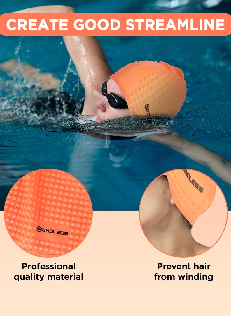 ENDLESS  Comfortable Silicon Swimming Cap with Ergonomic Ear Pockets | Fully Elastic Waterproof Cap for Long and Short Hair with Thicker Edge | For Women and Men - Image 5