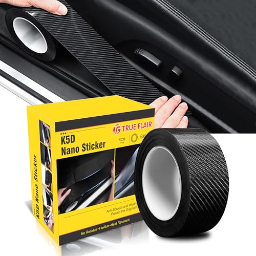 True Flair TrueFlair Anti Scratch Carbon Fibre Tape for Car | High Gloss Material | Door Sill Protector, Bumper, Edge Protection, 2 Inch X 5 M, Black Texture - Image 1