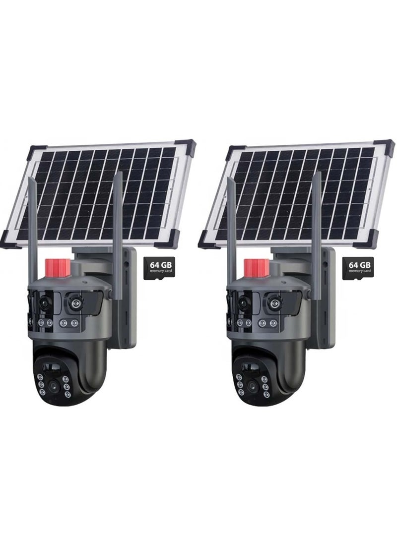 DIGI CORE 2 Pcs CCTV Camera For Home 12MP 4-Lens 3-Screen Outdoor Security Camera System, 360° Wireless PTZ, Solar Powered IP Camera with 4G Network, (SIM Internet Working Only) V380 Pro App Control, Human Detection, Night Vision, 2-Way Audio, IP66 Waterproof with 64GB SD Card - Image 1