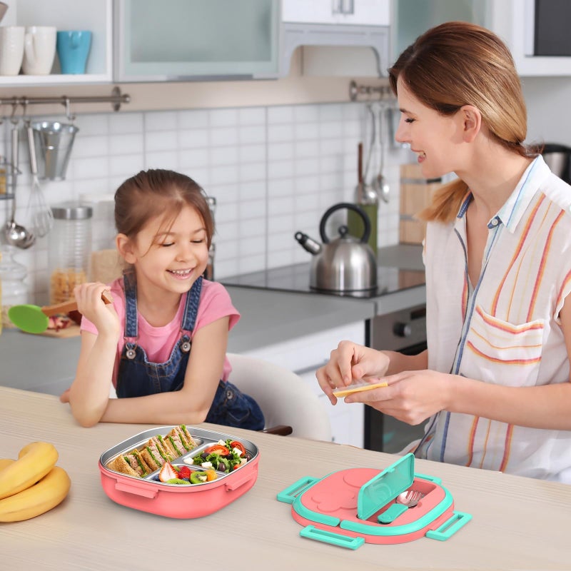 PEDECO Bento Box for Kids Stainless Steel - 3-Compartment - Complete Lunch Set with Portable Utensil - Ideal for Children Under 10 Years Old - Dishwasher Safe & BPA-Free(Pink) - Image 2