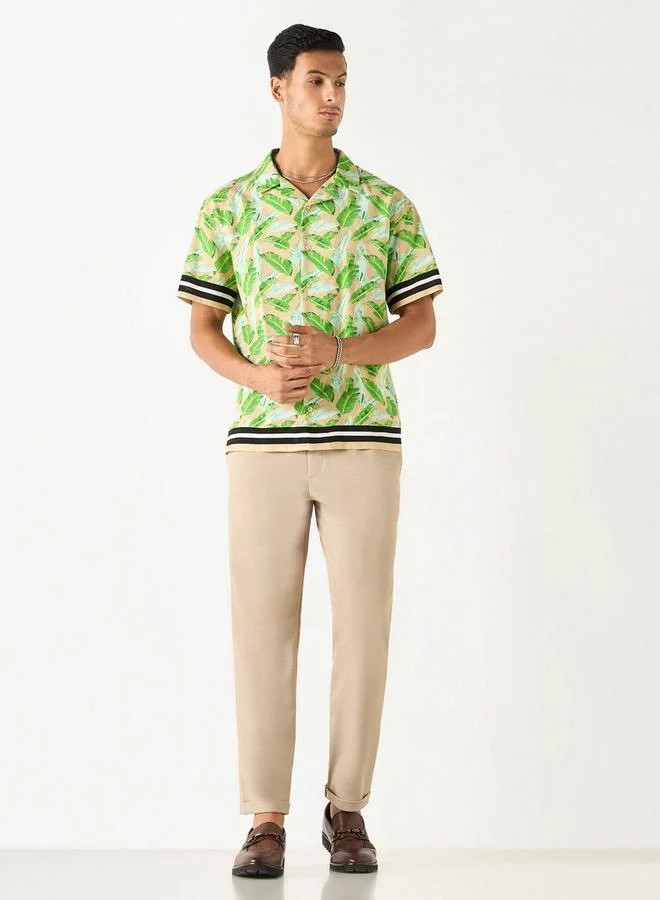 Splash FAV Relaxed Fit Leaf Print Shirt with Camp Collar