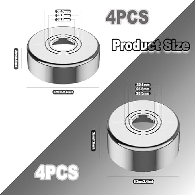 8 PIECE ADJUSTABLE CHROME ABS PIPE COVER SET FOR 32.5/25.5/20.5MM PIPE DIAMETER - Image 3