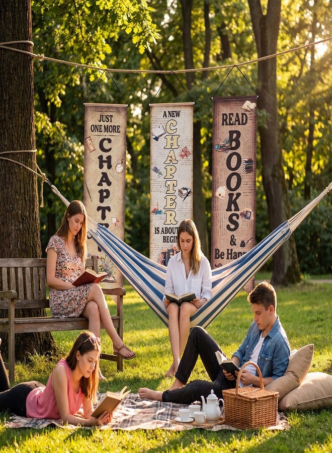 Chiisong 3 Pcs Vintage Book Party Decorations Retro Book Club Banners Library Reading Porch Signs a New Chapter Hanging Flags Photo Prop Backdrop Supplies for Door Wall Yard Birthday School Classroom - Image 5