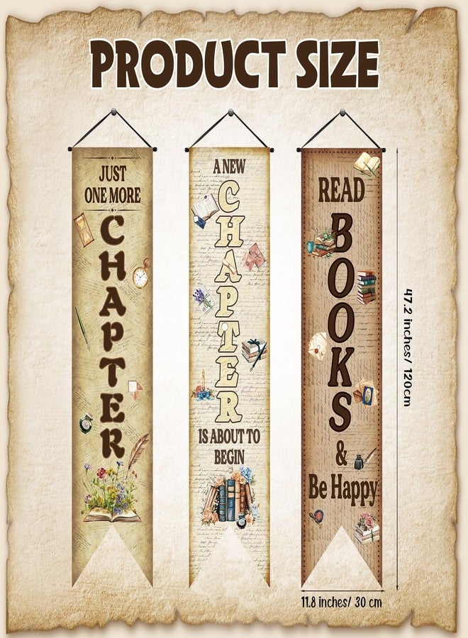 Chiisong 3 Pcs Vintage Book Party Decorations Retro Book Club Banners Library Reading Porch Signs a New Chapter Hanging Flags Photo Prop Backdrop Supplies for Door Wall Yard Birthday School Classroom - Image 2