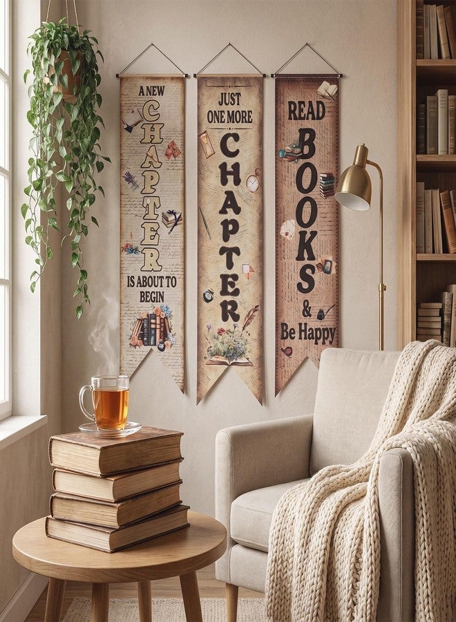 Chiisong 3 Pcs Vintage Book Party Decorations Retro Book Club Banners Library Reading Porch Signs a New Chapter Hanging Flags Photo Prop Backdrop Supplies for Door Wall Yard Birthday School Classroom - Image 4