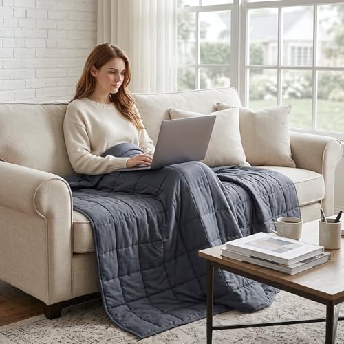 Weighted Idea Weighted Blanket for Adults (Dark Grey,60"x80",20lbs) Cooling Breathable Heavy Blanket with Premium Glass Beads All-Season Soft Thick Comfort - Image 2