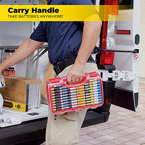 Ontel Battery Daddy Storage & Organizer Case with Tester, Stores & Protects Up to 180 Batteries, Double-Sided, Durable Design with Clear Locking Lid, Secure Latches & Portable Carrying Handle - Red - Image 5