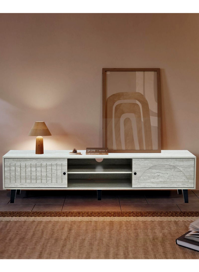 Living طاولة تلفزيون ماليزية مع رف طلاء اكريليك مقاس 180*40*40سم.  - Image 5