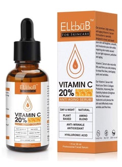 Vitamin C 20% Anti-Aging Serum for Face with Hyaluronic Acid Retinol & Amino Acids Boost Skin Collagen Brighten Hydrate & Plump Skin Anti-Aging & Wrinkle Facial Serum 30ml