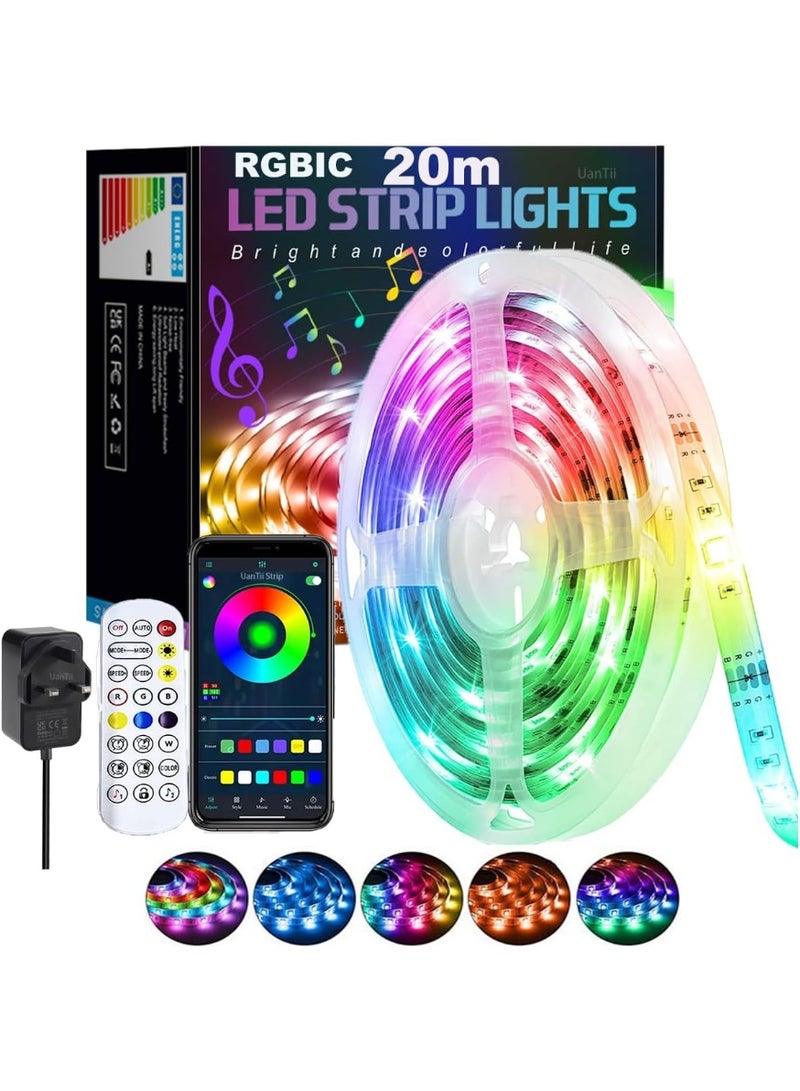 UanTii RGBIC LED Strip Lights Bluetooth APP Control Music Sync Color Changing,DIY Multiple Colors in One Strip, Smart LED Lights for Home Decoration TV BackLight (20m) - Image 1
