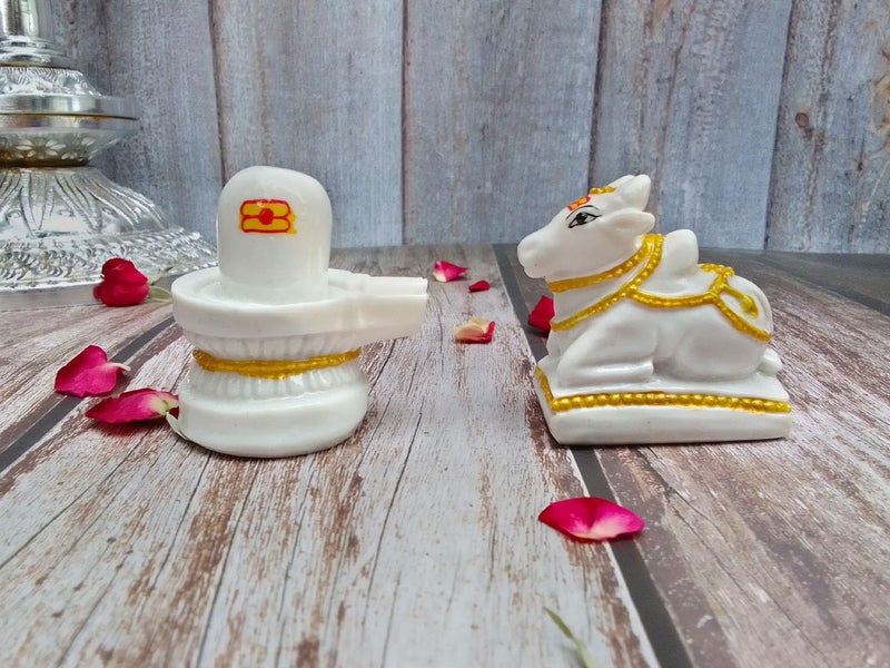 SHINDE EXPORTS Marble Religious Shivling With Nandi Set For Home Puja Small 6Cm (White) - Image 1