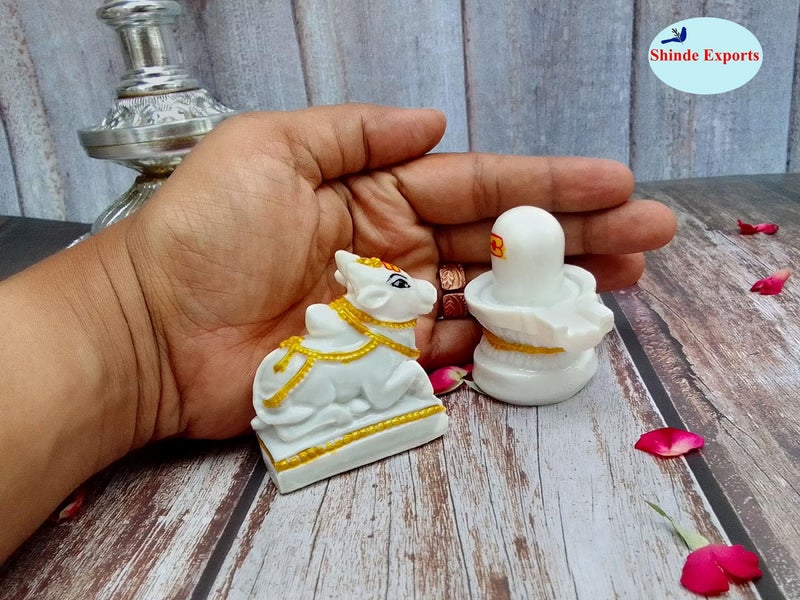 SHINDE EXPORTS Marble Religious Shivling With Nandi Set For Home Puja Small 6Cm (White) - Image 3