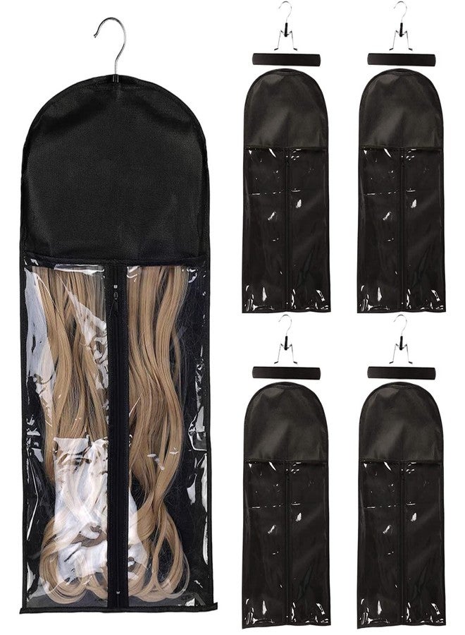 Qavctw 5PCS Hair Extension Holder Wig Storage Bag Hairpieces Storage Holder for Multiple Wigs & Accessories Dust-proof Storage Organizer with Hook Hair Extensions - Image 1