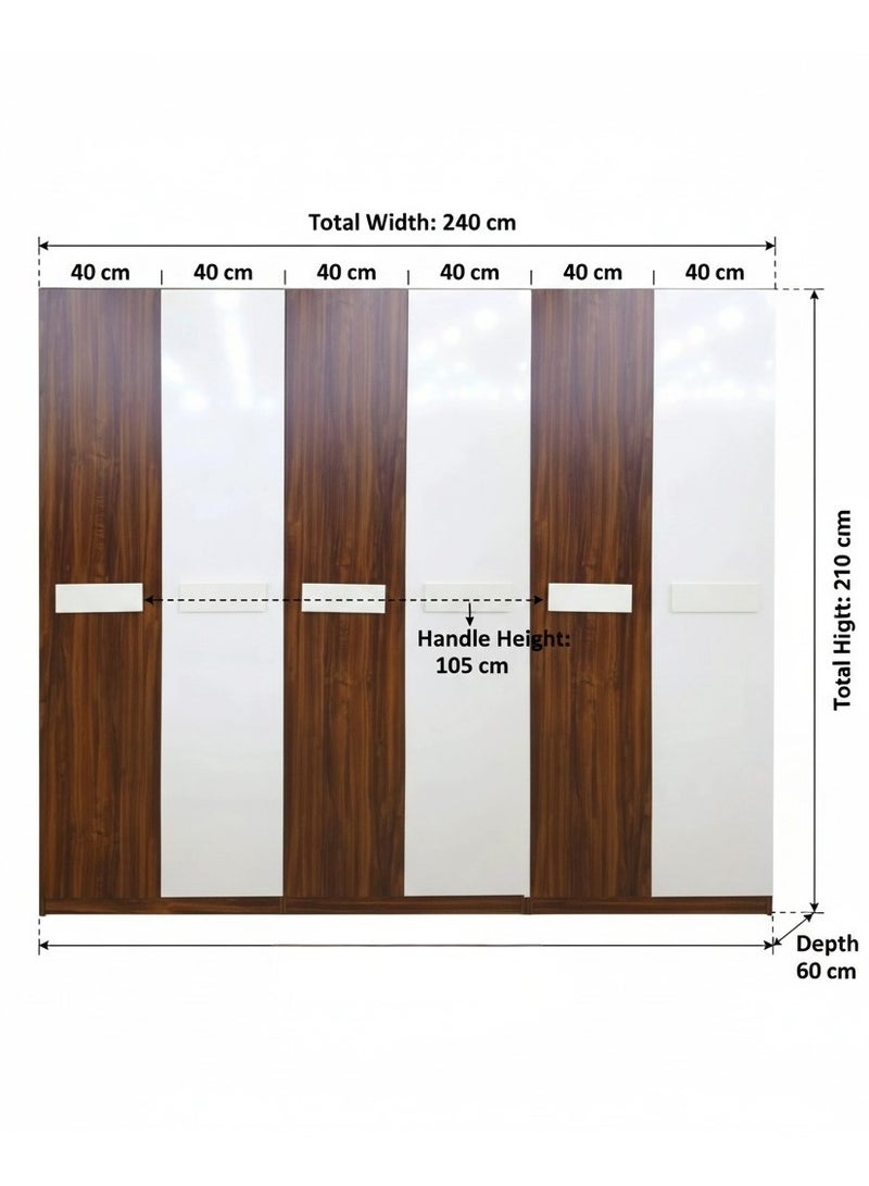 Concent Modern Wooden Wardrobe 6 Doors, Modern Stylish Design, Brown & White Color - Image 2