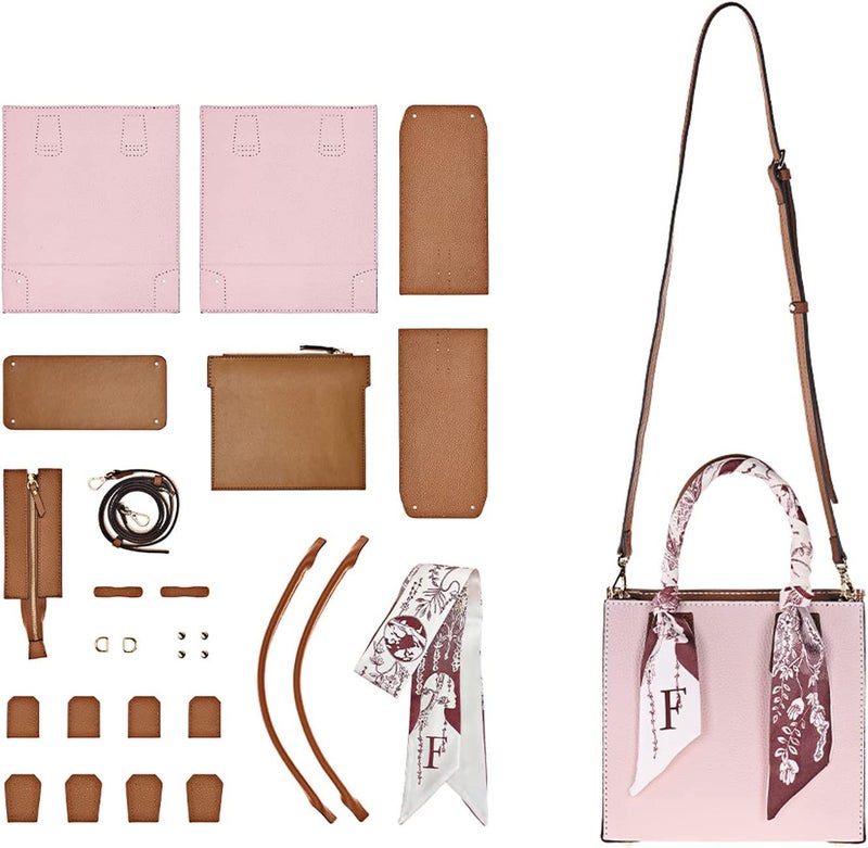 POPSEWING Top Grain Leather Mini Tote Handbag DIY Kit, Crossbody Shoulder Bag with Sewing Kits for Women, Girls, DIY Leather Bag Kit for Personalized Gift (Pink) - Image 1