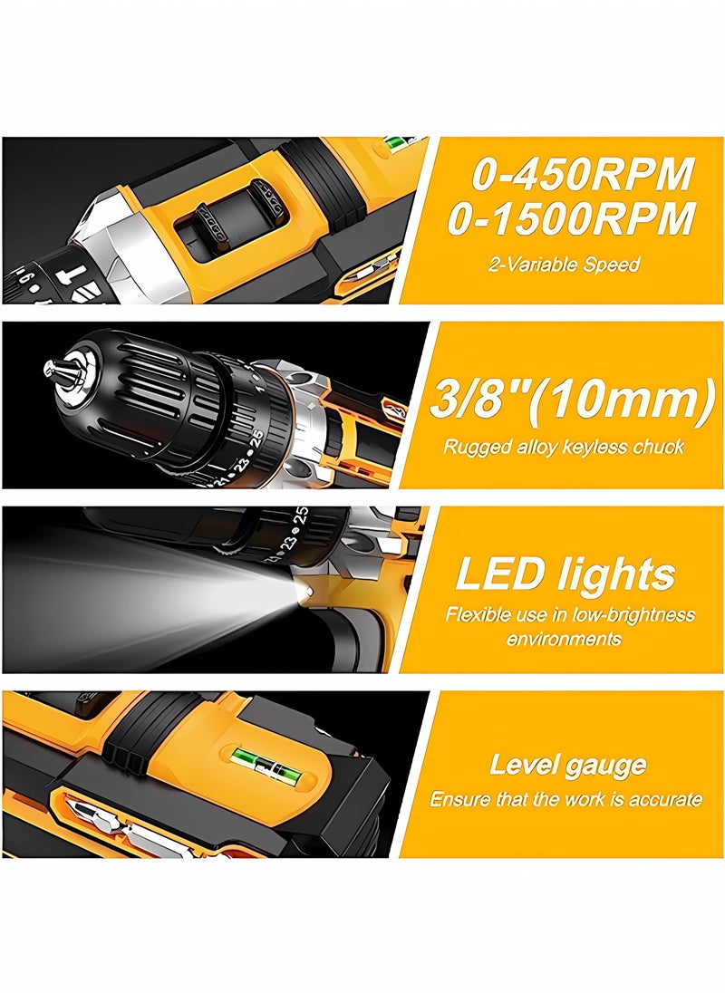 WEMART - 48V Cordless Drill Power Supply, Cordless Drill Kit with Lithium-ion Battery and Charger, Variable Speed Power Drill, 19-Station 24-Piece Power Drill, Driver Accessory Kit Yellow - Image 1