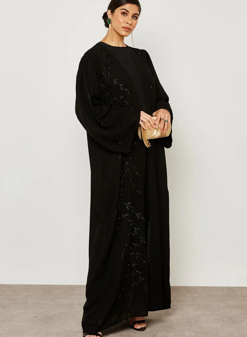 hayas closet One Side Embroidered Overlap Abaya