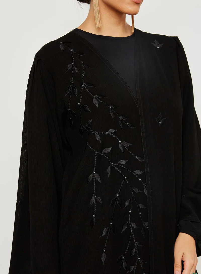 hayas closet One Side Embroidered Overlap Abaya