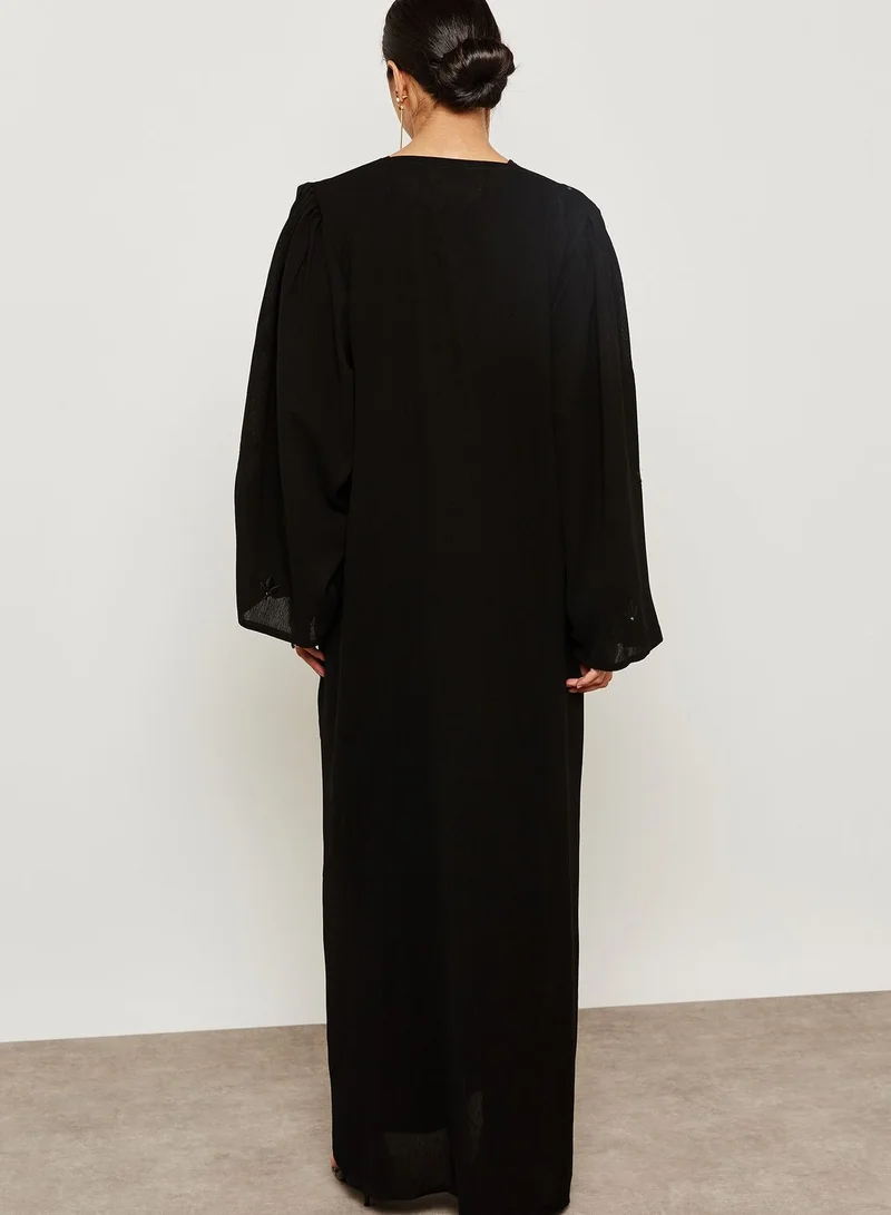 hayas closet One Side Embroidered Overlap Abaya