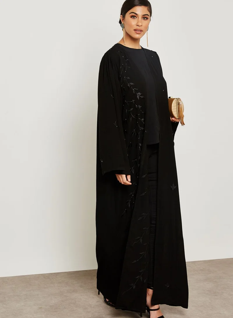 hayas closet One Side Embroidered Overlap Abaya