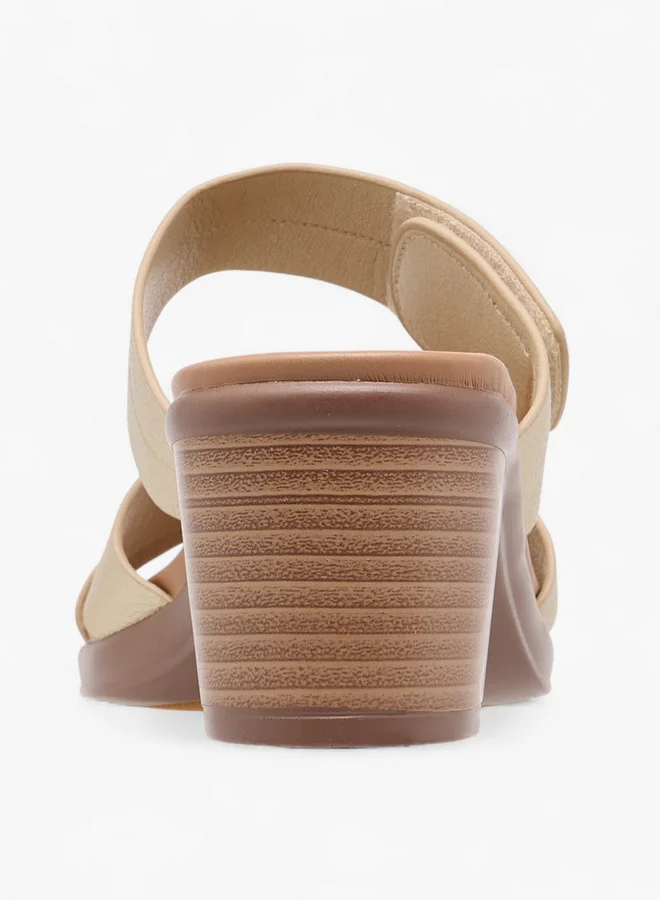 Flora Bella By Shoexpress Slip-On Cross Strap Sandals with Block Heels