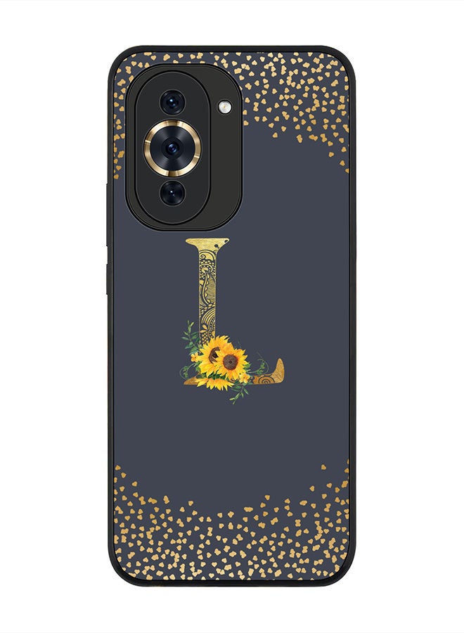 Stylizedd Rugged Black edge case for Huawei nova 10 4G Slim fit Soft Case Flexible Rubber Edges Anti Drop TPU Gel Thin Cover -  Custom Monogram Initial Letter Floral Pattern Alphabet - L  (Grey ) - Image 1