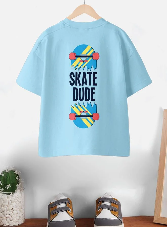 CODEZ Boys Light Blue Slogan Oversized Cotton T-Shirt