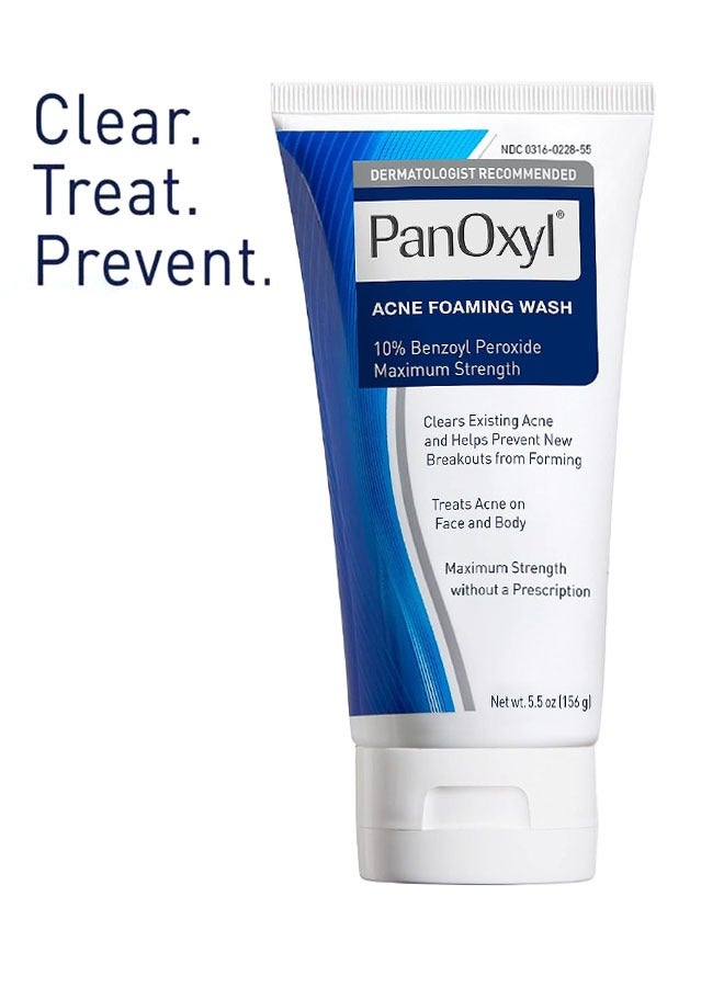 بانوكسيل Acne Foaming Wash Benzoyl Peroxide 10% Maximum Strength Antimicrobial(5.5 Oz),Clears Existing Acne And Helps Prevent New Breskouts From Forming,Trests Acne On Face And Body 156ggrams - Image 1