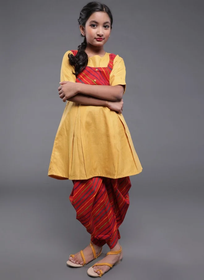 AKS Leheriya Yoke Design Kurta Set for Girls