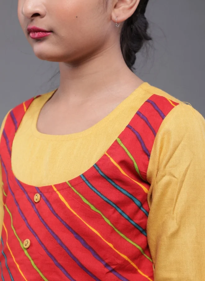 AKS Leheriya Yoke Design Kurta Set for Girls