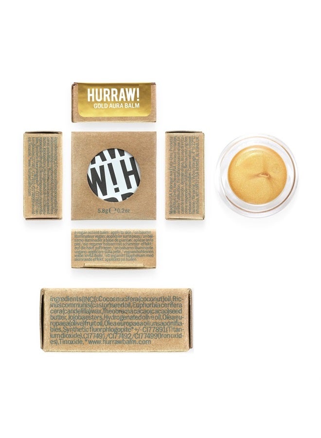 Hurraw! Aura Accent Balm, Gold (warm sunny tones): Loaded with shimmer, highlights skin with a silky, feather-light feel. Multi-Use Luminizer, Illuminator. Natural Cosmetic Make-Up. Clean Beauty. Orga - Image 1