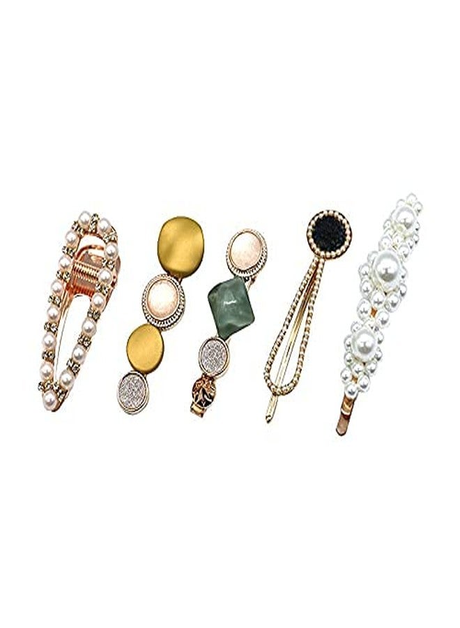 SQUICKLE 5 Pcs White Pearl, Macaron And Diamond Hair Clips/Metal Hair Pins/Hair Barrette Fashion Styling Hair Accessories For Women/Girls& Bridal - Image 5