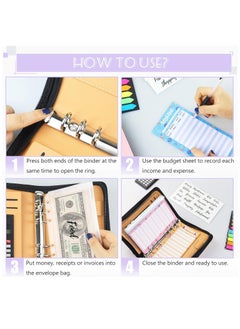 SYOSI Budget Binder with Zipper Envelopes, Cash Envelopes for Budgeting, A6 PU Leather Budget Planner with Cash Envelopes Calculator, Bill Money Organizer for Cash Saving Budget System Wallet Purple  - Image 5