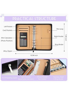 SYOSI Budget Binder with Zipper Envelopes, Cash Envelopes for Budgeting, A6 PU Leather Budget Planner with Cash Envelopes Calculator, Bill Money Organizer for Cash Saving Budget System Wallet Purple  - Image 4